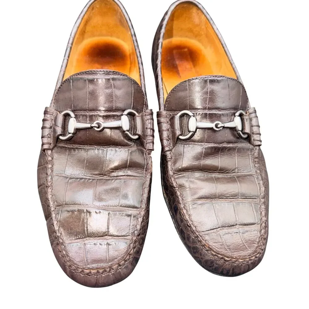 Peter Millar Brown Croc Embossed Bit Loafers Men’s 8.5M Made In Brazil